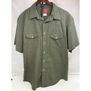 Rustler Shirt Mens Extra Large Green Black Plaid Western Pearl Snap X-Long Tails